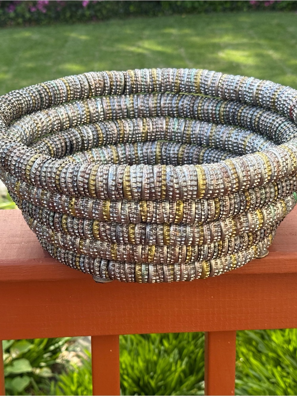 Handcrafted Metallic Coil Basket in Silver and Gold